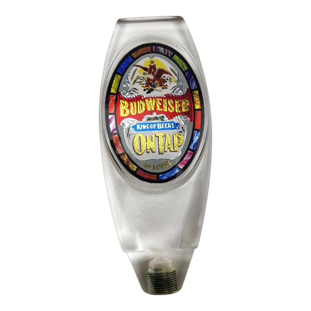 Vintage Budweiser ON TAP Stained Glass Style Clear Acrylic Beer Tap Handle